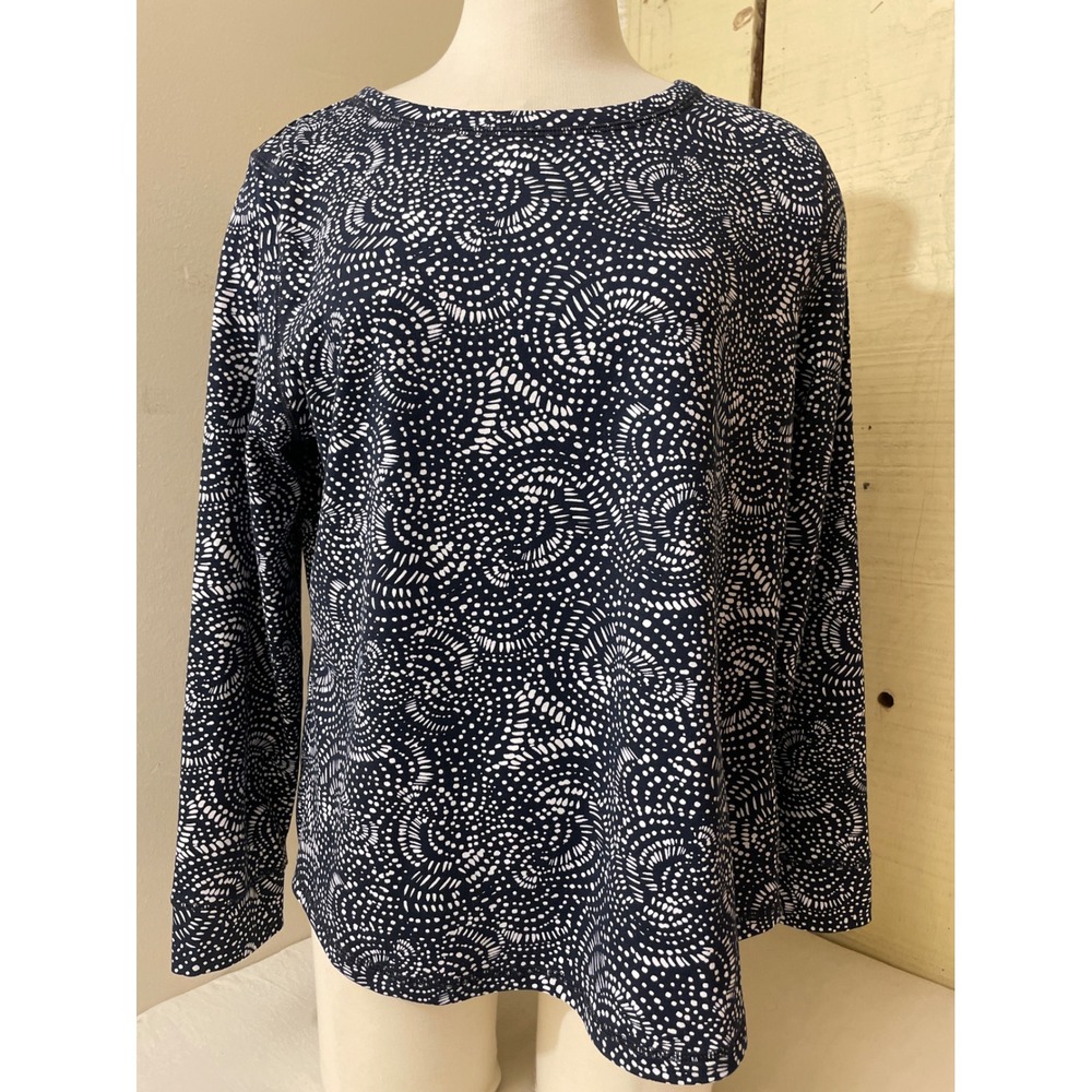 T by Talbots Womens‎ Size XLp  Print Long Sleeve Top Casual Blouse Knit Navy
